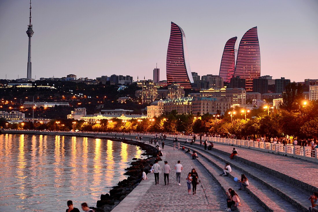 Azerbaijan, Baku, View of Baku bay