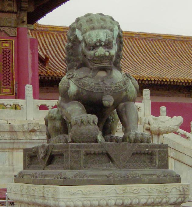 Bronze Lion Dog in Front of Forbidden City Ga